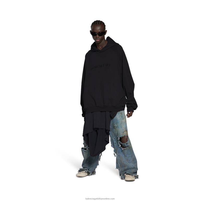 siyah DBJ0F1059 kadın ayna yamalı tişört hoodie büyük boy Balenciaga