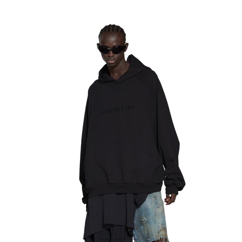siyah DBJ0F1059 kadın ayna yamalı tişört hoodie büyük boy Balenciaga