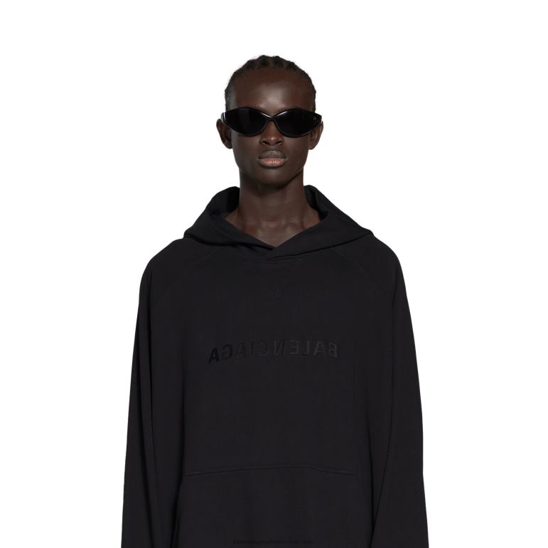 siyah DBJ0F1059 kadın ayna yamalı tişört hoodie büyük boy Balenciaga