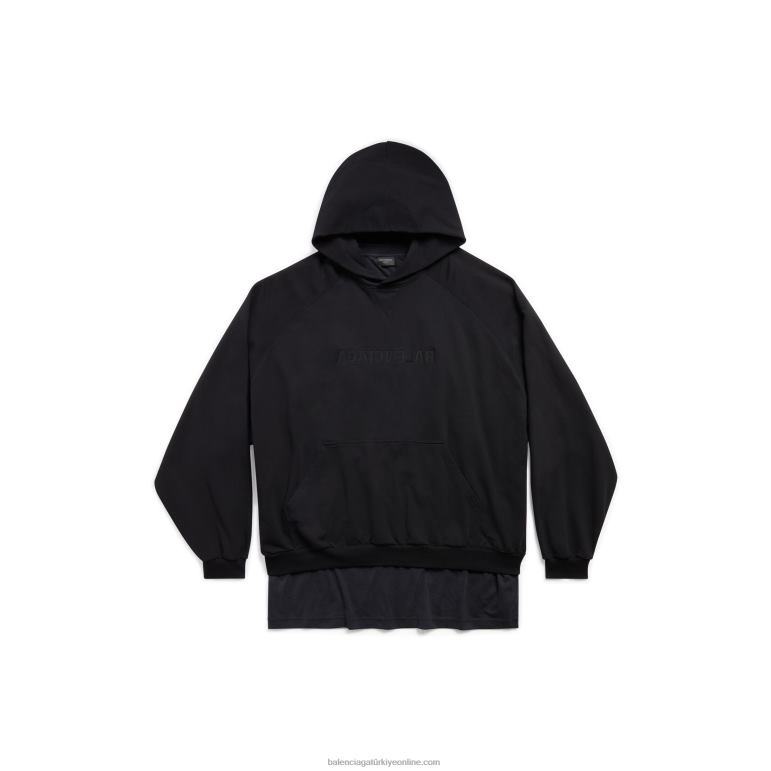 siyah DBJ0F1059 kadın ayna yamalı tişört hoodie büyük boy Balenciaga