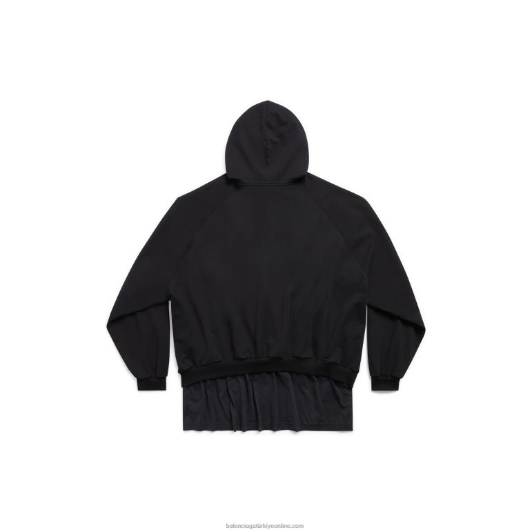 siyah DBJ0F1059 kadın ayna yamalı tişört hoodie büyük boy Balenciaga