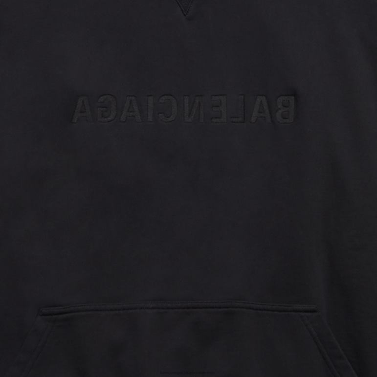 siyah DBJ0F1059 kadın ayna yamalı tişört hoodie büyük boy Balenciaga
