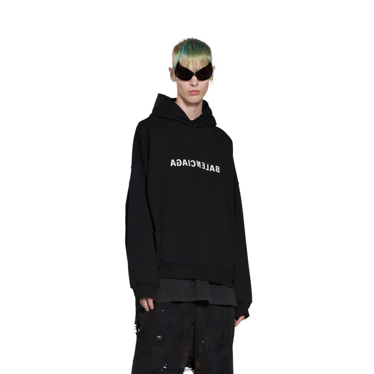 siyah DBJ0F1060 kadın ayna kapşonlu büyük boy Balenciaga