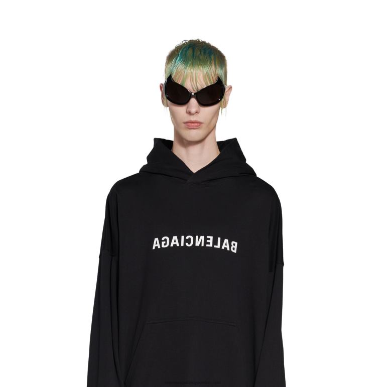 siyah DBJ0F1060 kadın ayna kapşonlu büyük boy Balenciaga