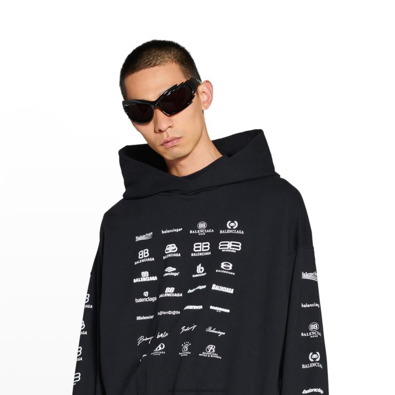 siyah DBJ0F944 kadın arşivleri logolar kapşonlu orta kesim Balenciaga