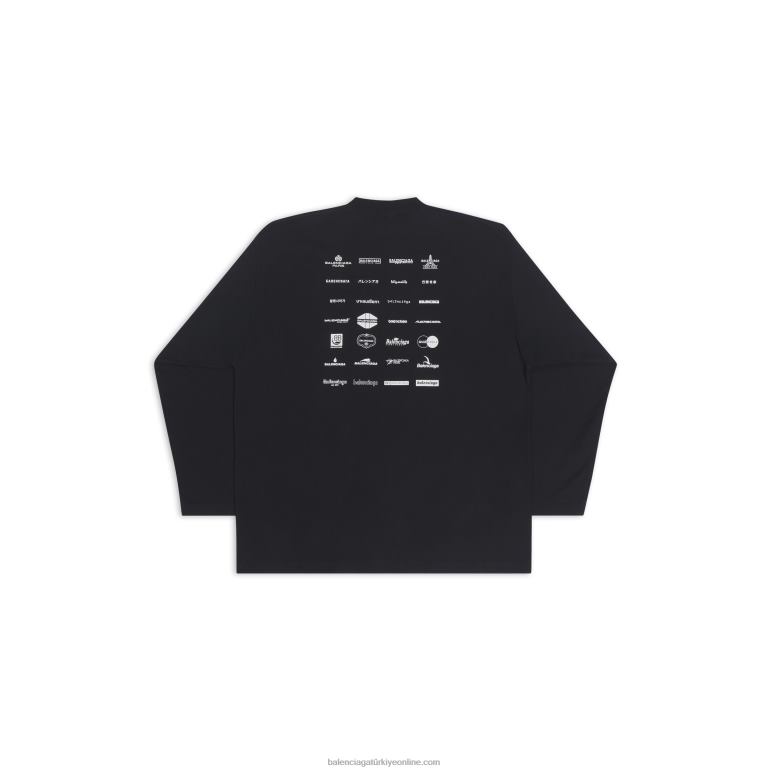 siyah DBJ0F1121 kadın arşivleri logolar uzun kollu tişört büyük beden Balenciaga