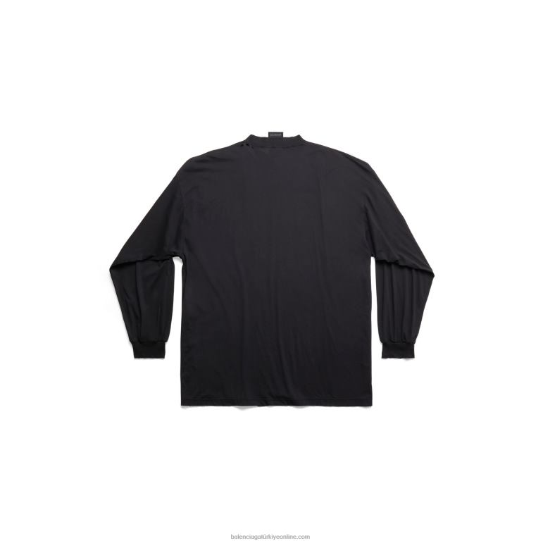 siyah soluk DBJ0F1149 kadın stil yardım hattı uzun kollu tişört büyük beden Balenciaga