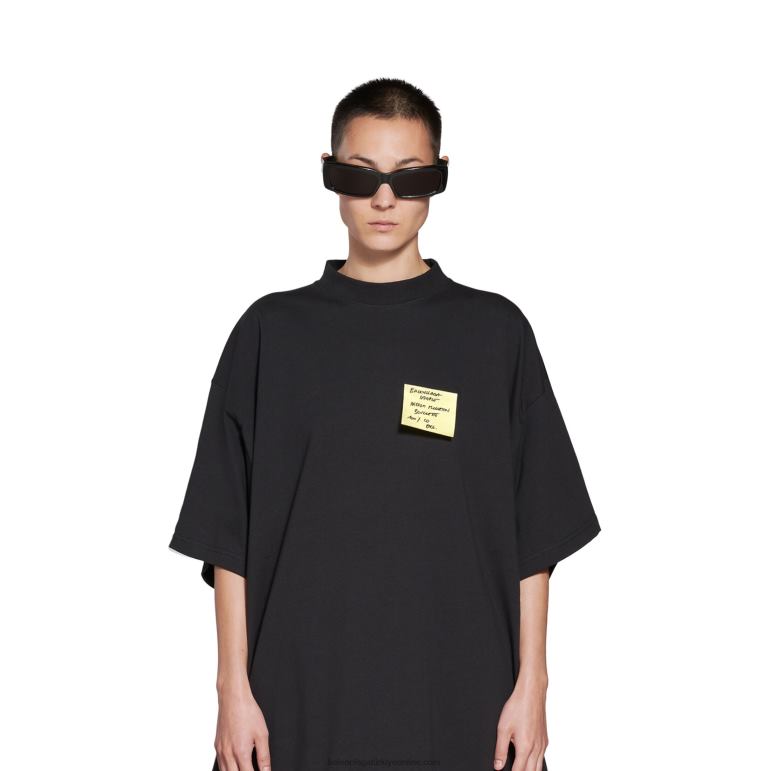 siyah soluk DBJ0F77 kadın yapışkan not tişörtü büyük beden Balenciaga