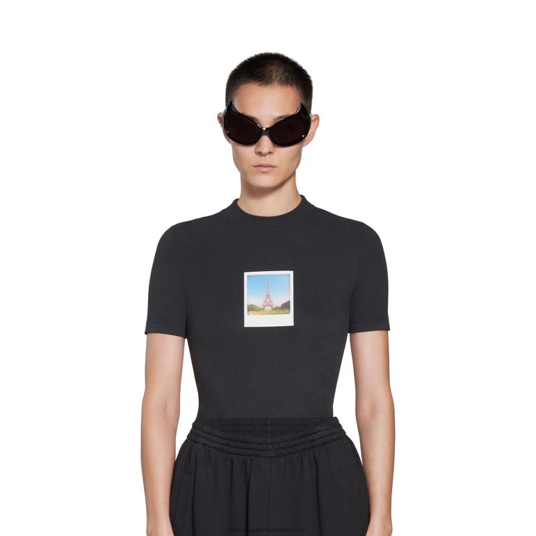 yeşil DBJ0F41 kadın paris by day dar tişört küçük kesim Balenciaga