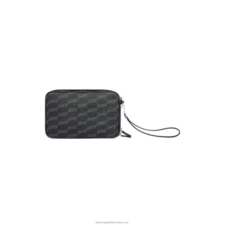 siyah DBJ0F1406 saplı erkek imza kesesi bb tuğrası kaplı kanvas Balenciaga